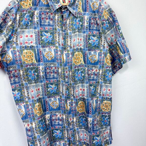Vintage Tori Richard Hawaiian Print Button‎ Up Shirt Size XL Blue Floral Batik - Picture 6 of 10